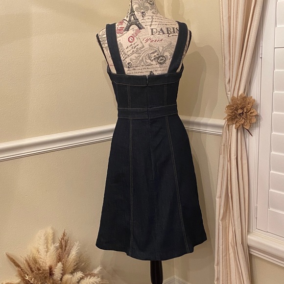 Ann Taylor Factory Denim Midi Dress Dark Wash Sleeveless Fit & Flare Size 0 - Picture 4 of 10
